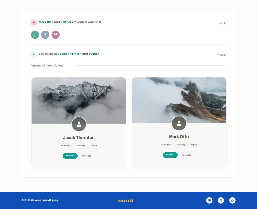 واجهة بطاقات تواصل اجتماعي – Wardi